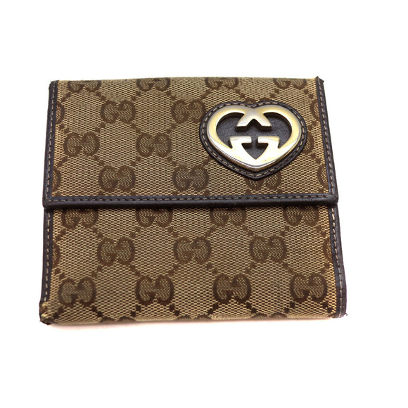 Gucci Double hook Wallet Beige Brown Canvas Leather - Picture 2 of 8